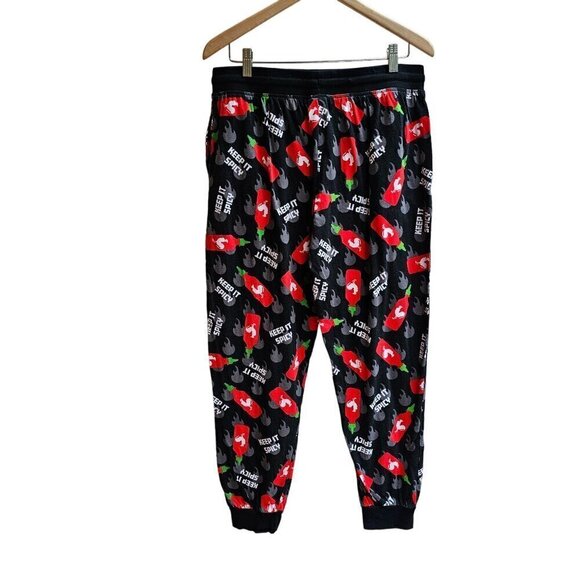 Sriracha Hot Sauce Pajama Pants Keep It Spicy Graphic Pants Drawstring, Large - Picture 2 of 10